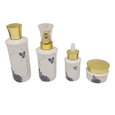 Luxury High Quality Cosmetic Opal White Porcelain Ceramic Jar Pump Bottle For Cosmetic Lotion Cream Serum Essence Oil