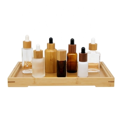 Serum cosmetic glass bottle with bamboo dropper glass frosted bottles with bamboo dropper lid