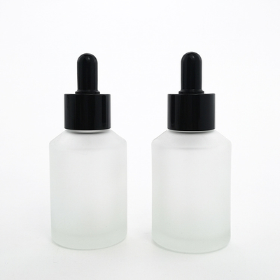 Essential Oil Cosmetic Frosted Glass Bottle 2oz 60ml Empty Serum Oil Dropper Bottles With Black Head