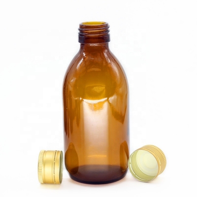 Big Size Amber Pill Syrup 200ml Glass Bottle With Gold Cap For Cough Syrup